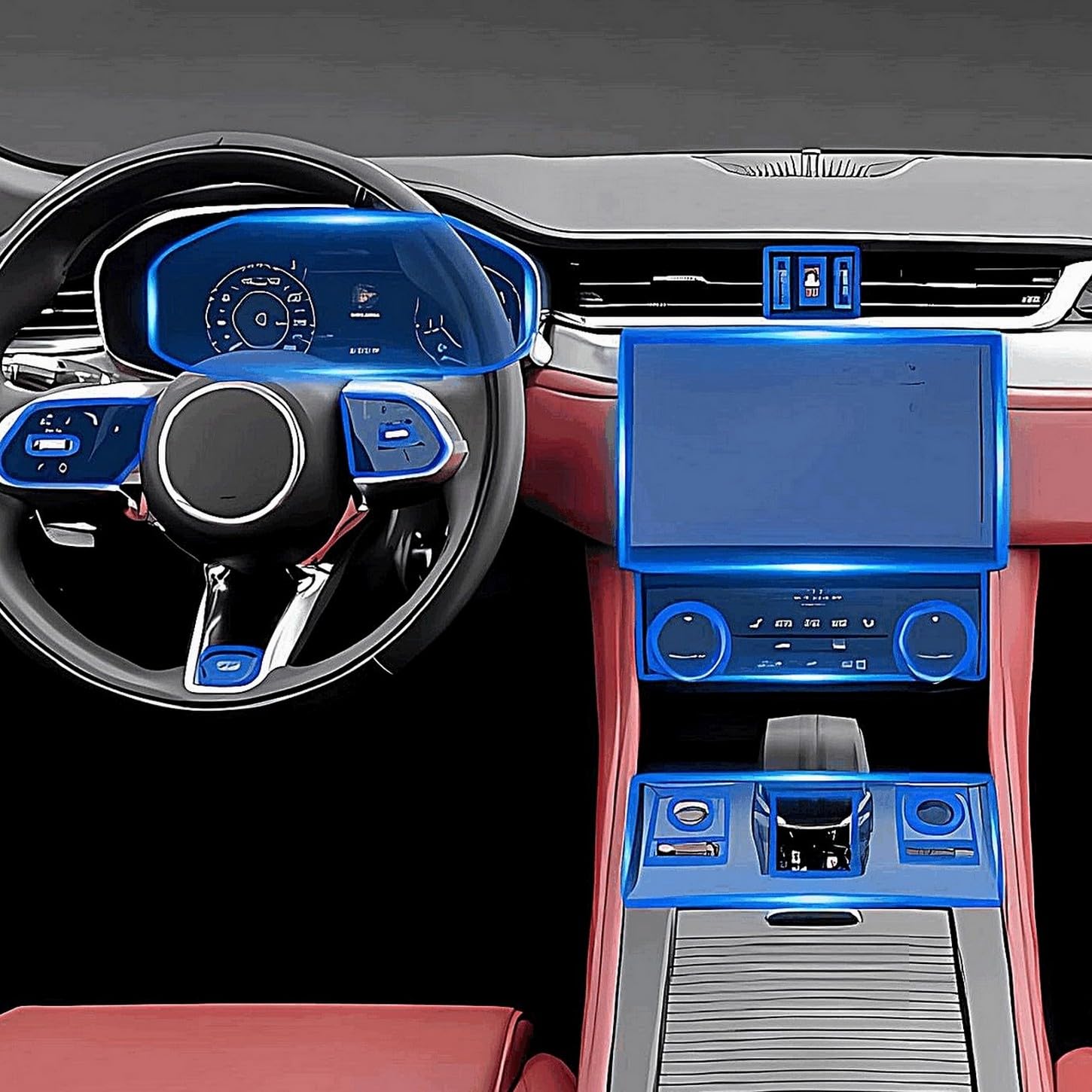 Protector de consola central Jaguar F-PACE antiarañazos y autorreparable en TPU transparente