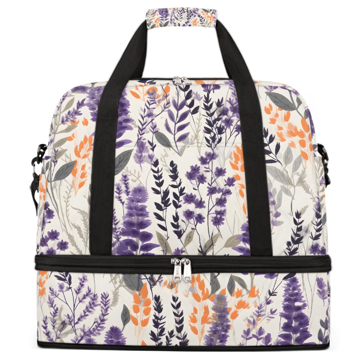 Borsone da viaggio pieghevole con motivo floreale di lavanda acquerello, borsa da palestra espandibile con scomparto per scarpe, borsa da weekend di grande capacità, borsa da portare con sé, per