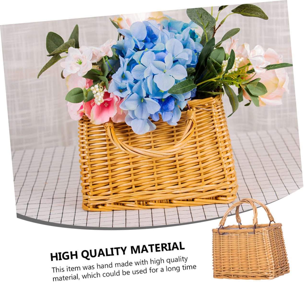 VANZACK 3 Pcs Handmade Rattan Baskets Decorative Storage Basket Flower Arrangement Rattan Bread for Home
