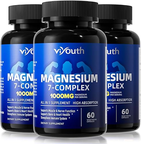 Suplemento de glicinato, complejo de magnesio 7 avanzado con citrato, malato, quelato, taurato, orrotato aspartato, cápsulas con zinc, vitamina D3 y