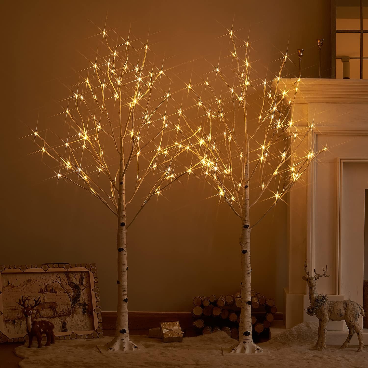 Fudios Lighted Birch Trees 4FT 48LED, Pre Lit White Tree Lights Plug in for Home