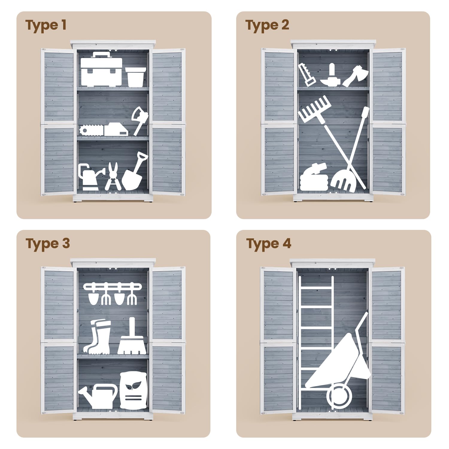 Gartenschrank Geräteschuppen Holz Werkzeugschrank Outdoor-Schrank Gartenbox 160 x 87 x 47 cm Gartenhaus für den Außenbereich, Gerätehaus für Hof und Garten (Grau)