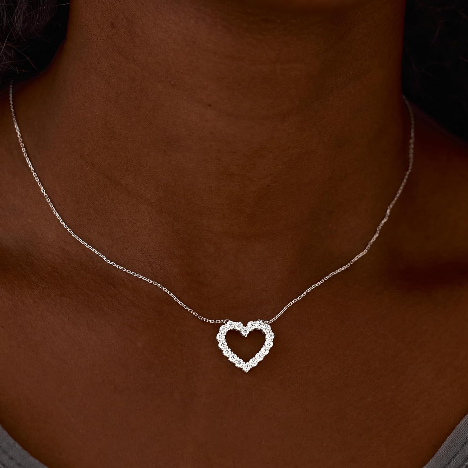 STORYJEWELLERY Heart Necklace, Pendant Necklaces for Women, Silver Heart Necklace, Cubic Zirconia Charm Necklaces, Dainty Jewelry