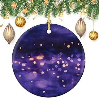 Christmas Ornaments Round Christmas Tree Ceramic Hanging Blurry Purple Light Ceramic Ornaments Xmas Tree Ceramic Ornament for Halloween Holiday Christmas Tree