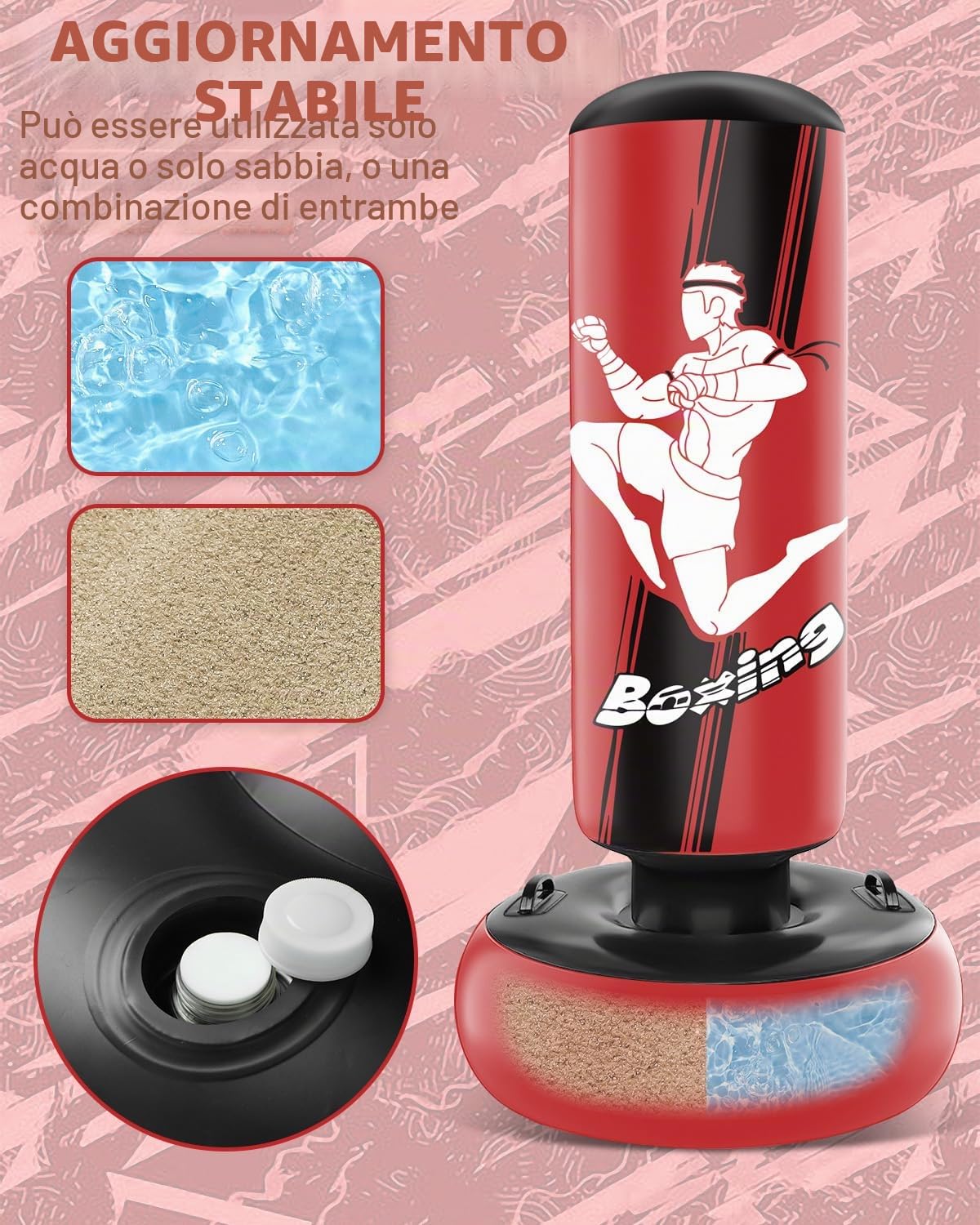 Sacco da boxe bambini - Set di sacco boxe autoportanti da 160 cm con guantoni da boxe - Sacco da kickboxing gonfiabile Dinosauro feroce per allenamento Karate Taekwondo MMA