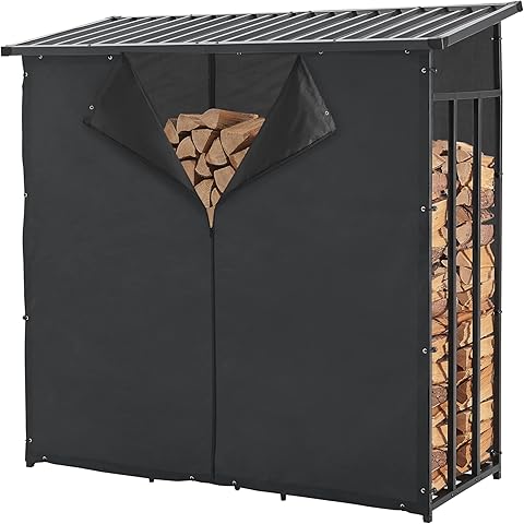 casa.pro Leñera de Exterior Yakutat Cobertizo para Madera Soporte para Leña con Techo Inclinado y Cubierta Acero 185 x 180 x 70 cm Negro