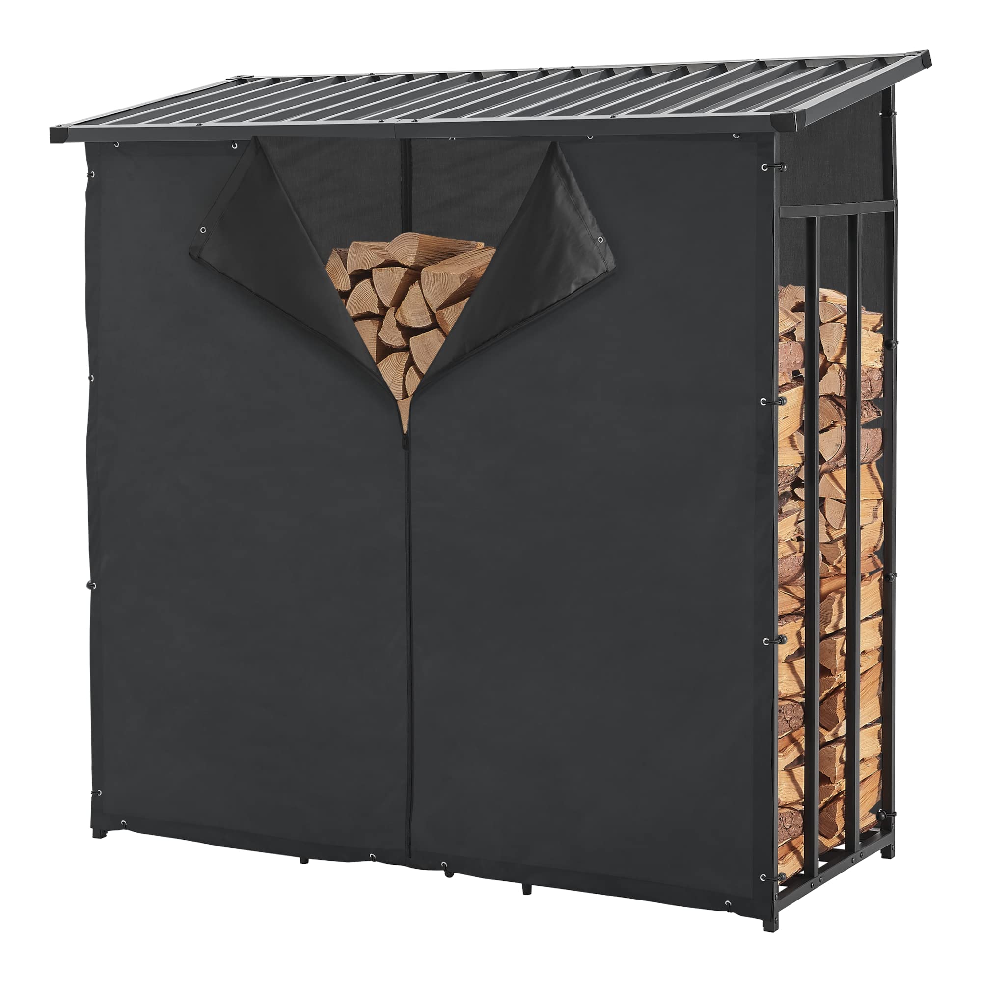 casa.pro Leñera de Exterior Yakutat Cobertizo para Madera Soporte para Leña con Techo Inclinado y Cubierta Acero 185 x 180 x 70 cm Negro
