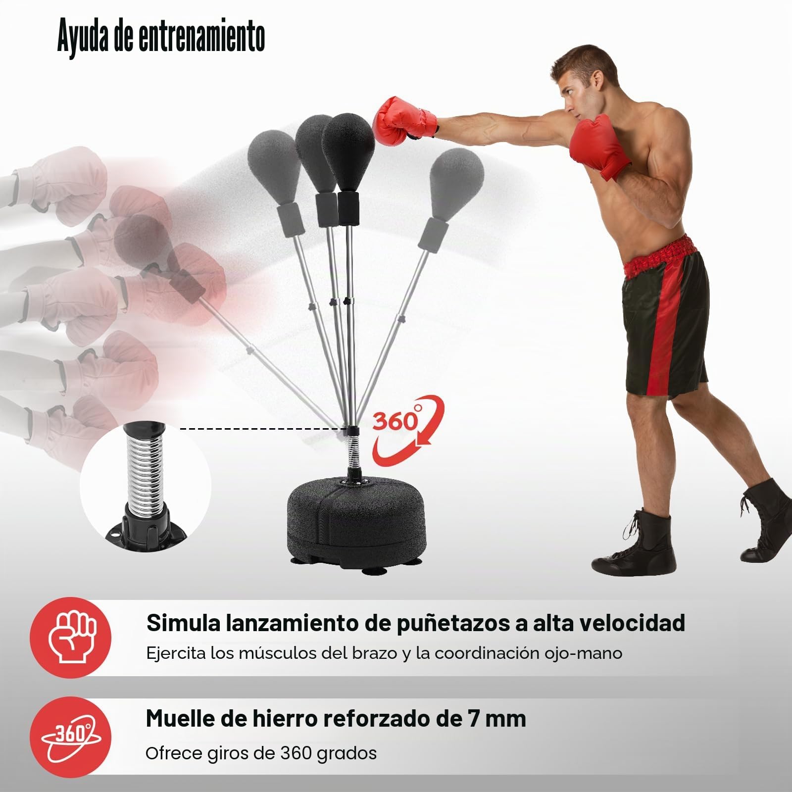 120 cm-160 cm Negro Boxball Standboxsack Punchingball para adultos con base de entrenamiento de boxeo, saco de boxeo de pie, pera ajustable