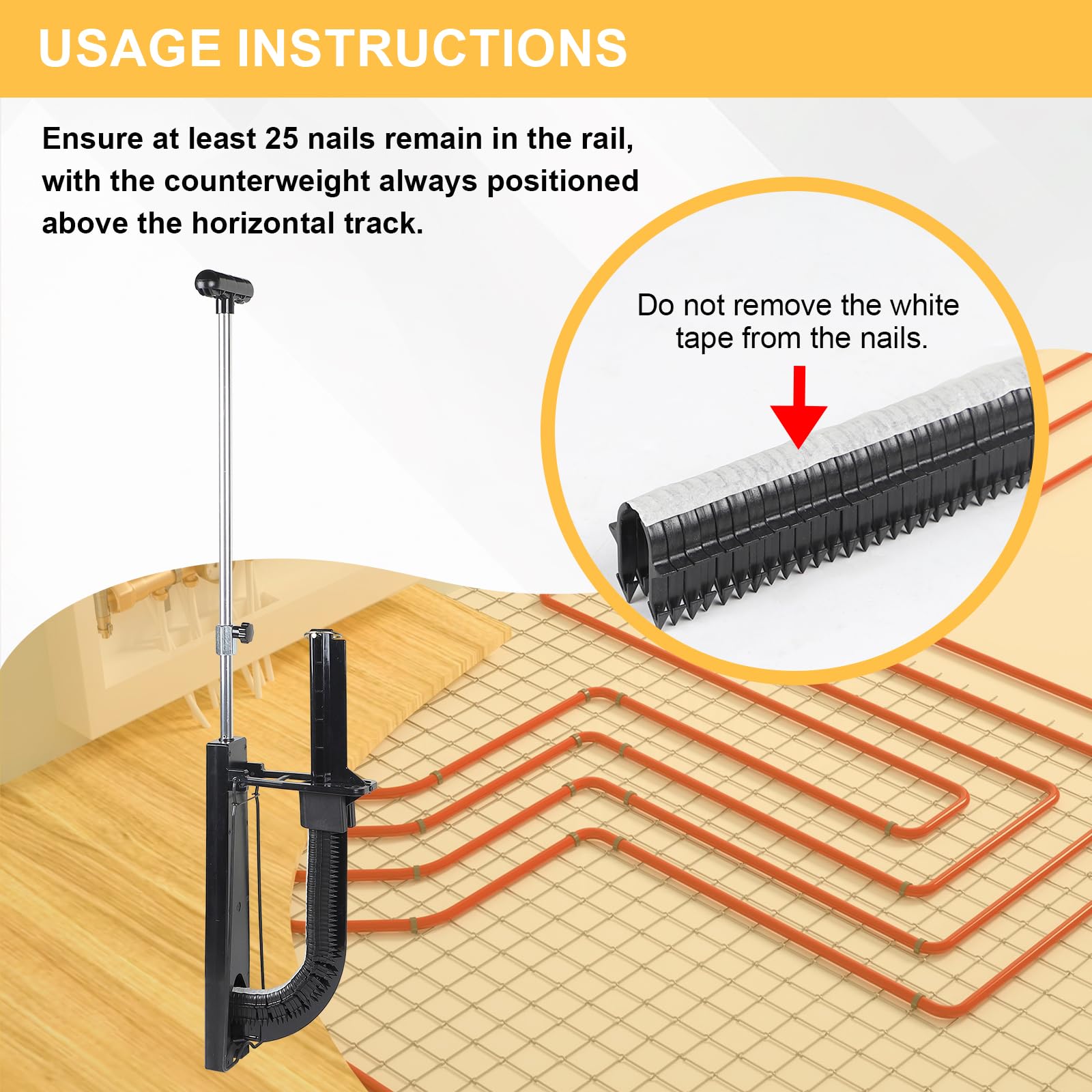 CPROSP Grapadora para Calefacción por Suelo Radiante 90cm, con 500 Unidades(40mm), Grapadora para Tubos de Suelo Radiante, para Tubos Ø 14-20mm - Compatible con Grapas de 40-50mm