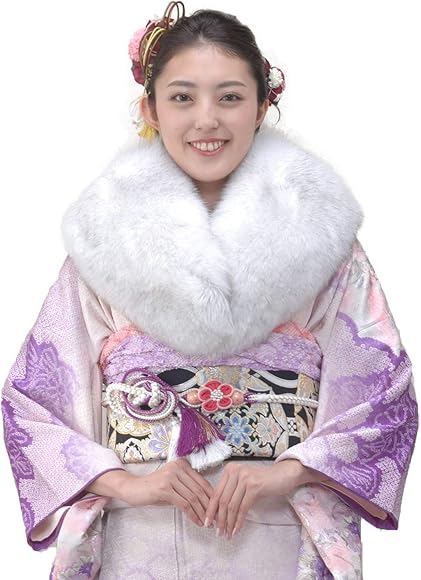 Amazon | [ハヤシグチ] 日本製 成人式 ショール ブルー フォックス 