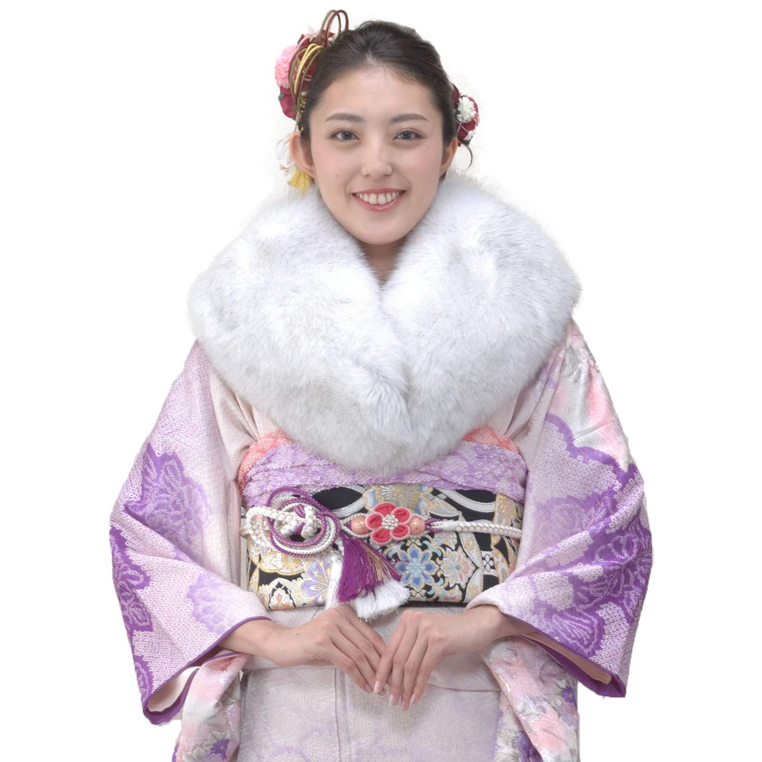 Amazon | [ハヤシグチ] 日本製 成人式 ショール ブルー フォックス 