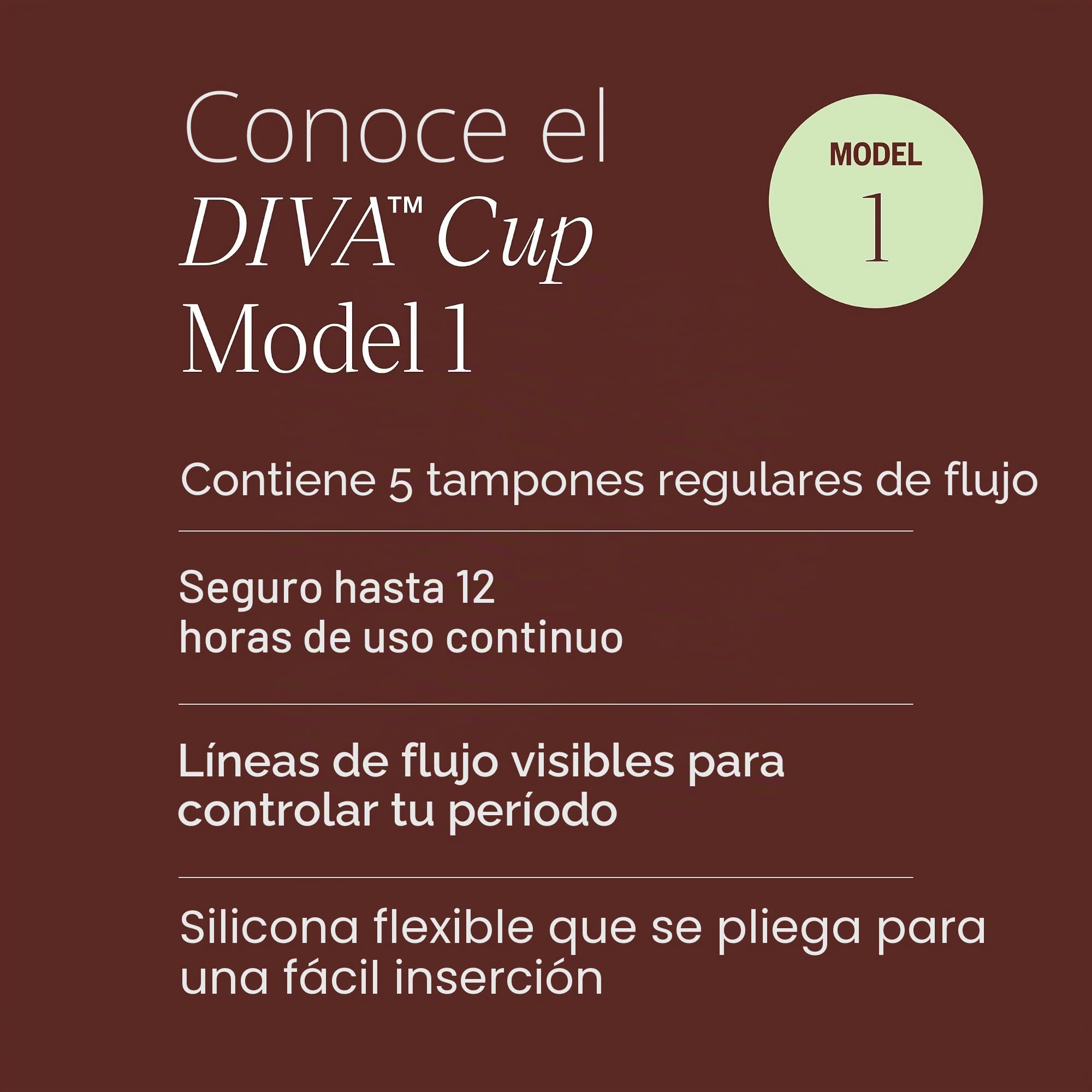 DivaCup Copas Menstruales Modelo 1. 100% Silicona de Grado Médico, Libre de BPA. Alternativa Segura y Sin Fugas a Las Compresas y Tampones