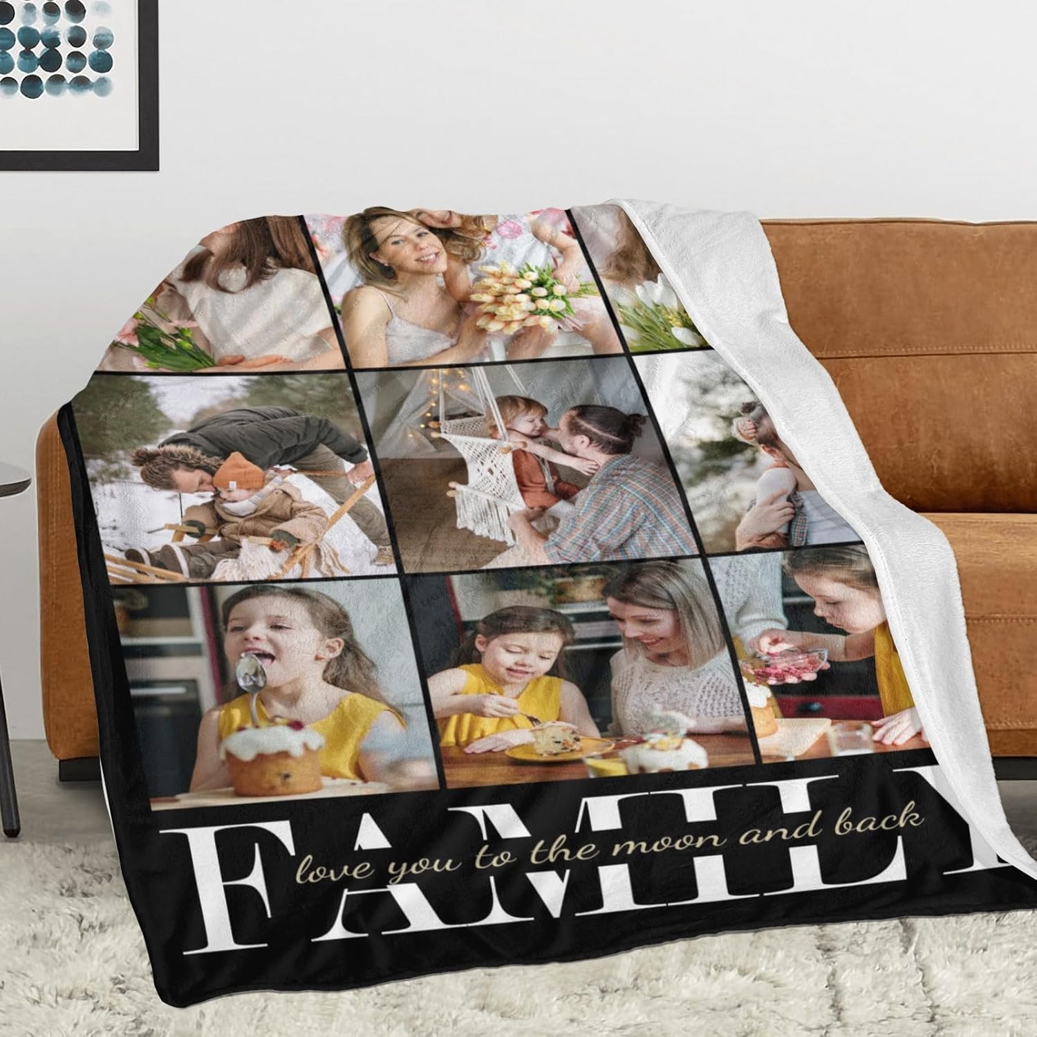Custom Blanket with Photo Text Personalized Picture Blanket for Family Customized Pictures Blanket for Family Wedding Birthday Valentines Day Gifts (9 Photo)