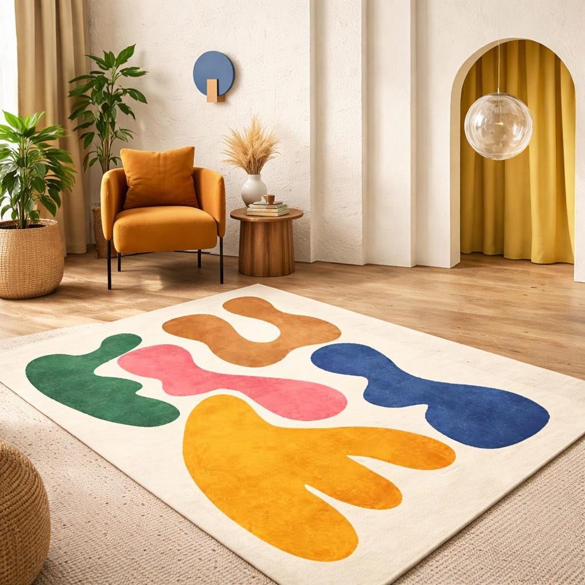 Tapis abstrait antidérapant de style scandinave pour un entretien facile