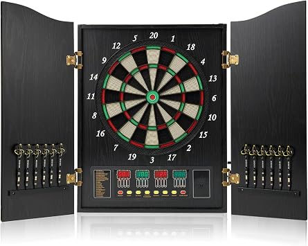 Electronic Dart Board Cabinet Set, 12 Soft Tip Darts, Electric Dart Boards for Adults, Digital Dart Board with Integrated Scoreboard for Family Game Rooms