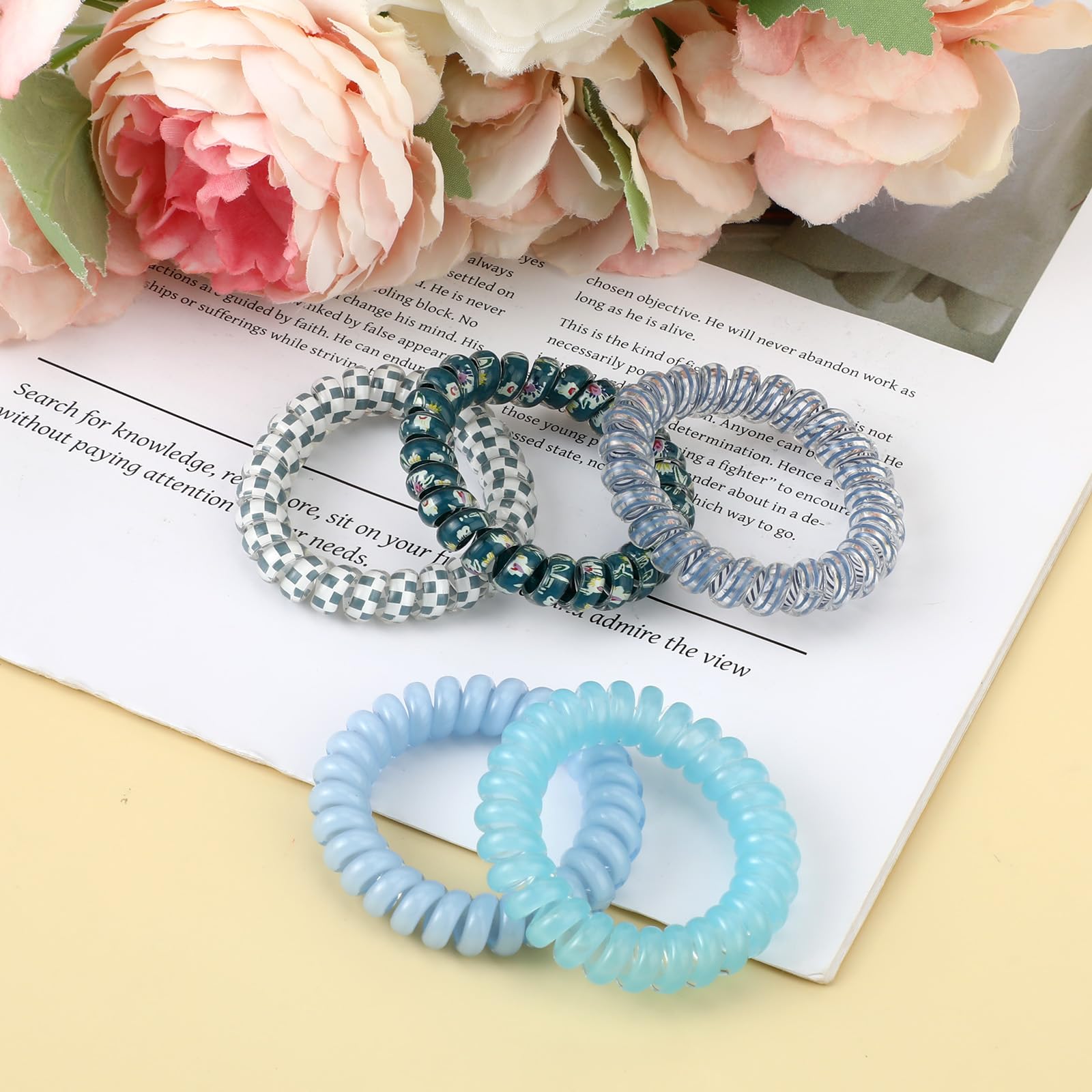 JJUNW 5 Stück Spiral Haargummis, Mehrfarbig groß Telefonkabel Haargummi Elastisch Zopfgummi Elastisch Haarband für Damen und Mädchen(Blaue Serie)