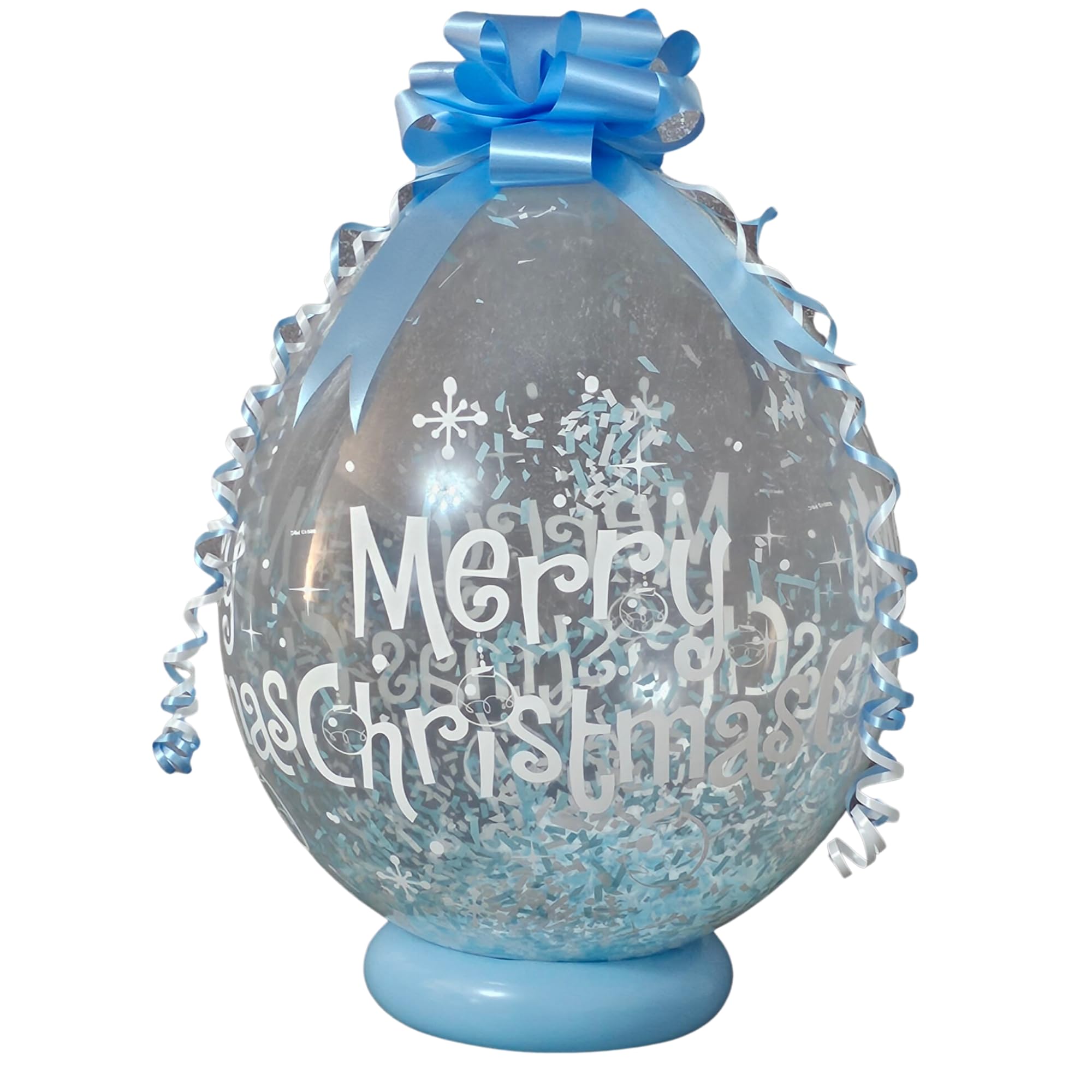 Christmas Money Balloon Gift Kit, 18 Inch Stuffing Balloon with Pull Bow, Tissue Paper, Personalised Name Decal for Holiday Celebration (Light Blue)