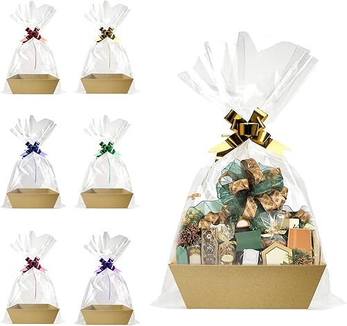 Cestas vacías para regalos, 6 unidades, resistentes canastas de regalo a granel, bandeja de mercado de papel kraft con asas, cesta de regalo, kit de