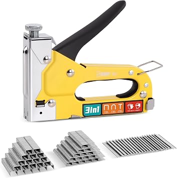 Sharp-tec 3-in-1 Staple Gun, Upholstery Staple Gun Kit with 3000 Staples, Staplers & Tackers with Quick-Jam Release for Wood, Cardboard, Crafts, DIY, Cable, Carpet Yellow