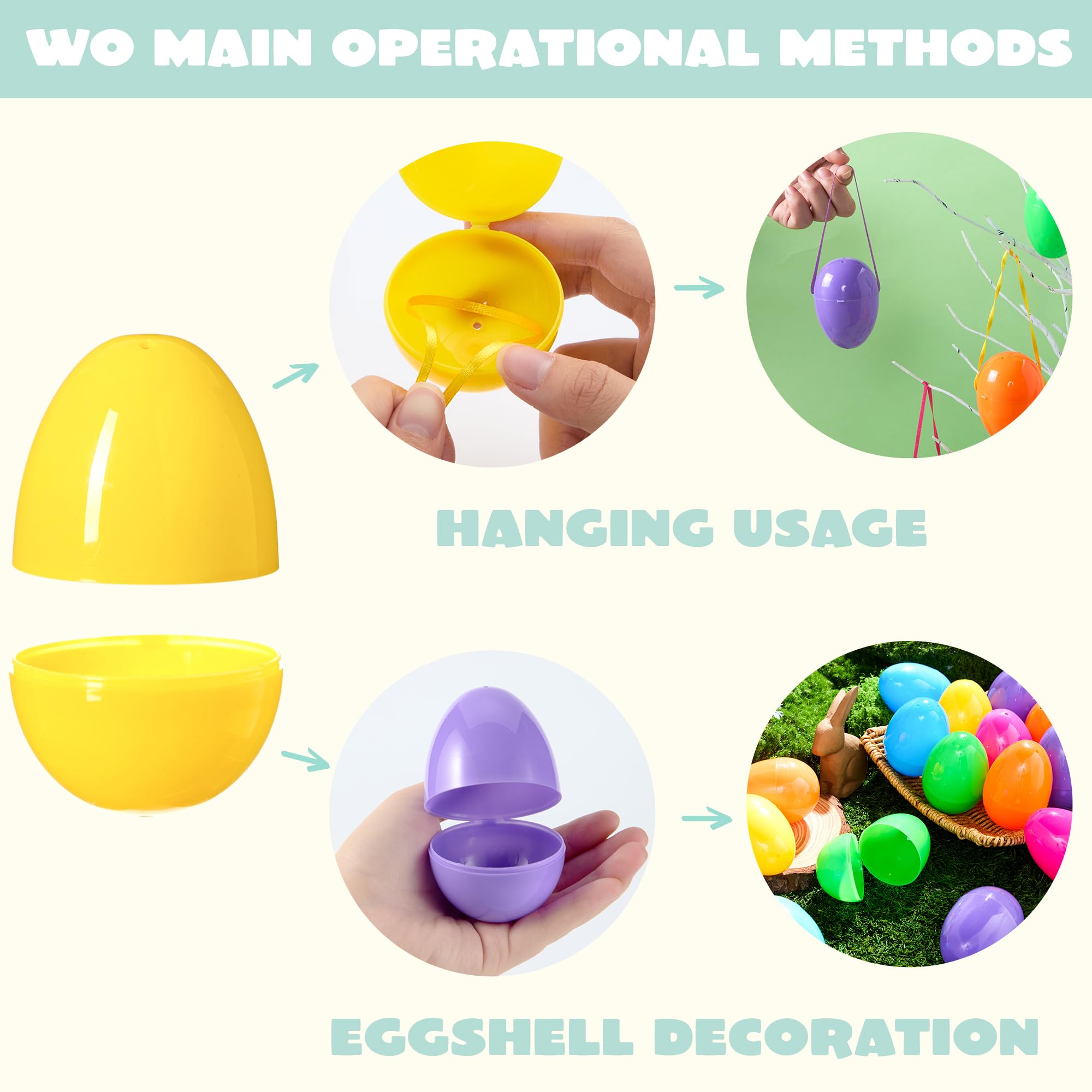 JOYIN 36 uova di Pasqua da 8 cm con nastro per appenderle, uova di plastica colorate vuote riempibili, gusci d'uovo luminosi per caccia di Pasqua, riempimenti per cesti, decorazioni per albero da