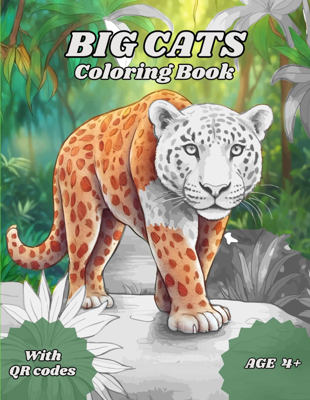 Big Cats Coloring Book: Realistic Big Cats Coloring Book for Kids Age 4+