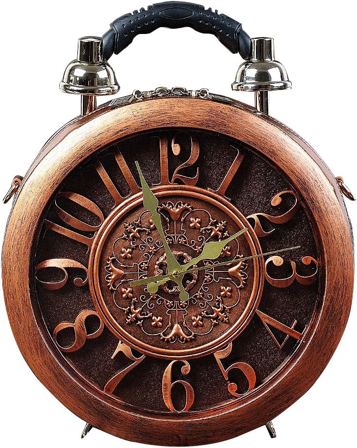 Fashion woman's Wooden Novelty alarm clock Process Shoulder bag Personalized handbag (brown)