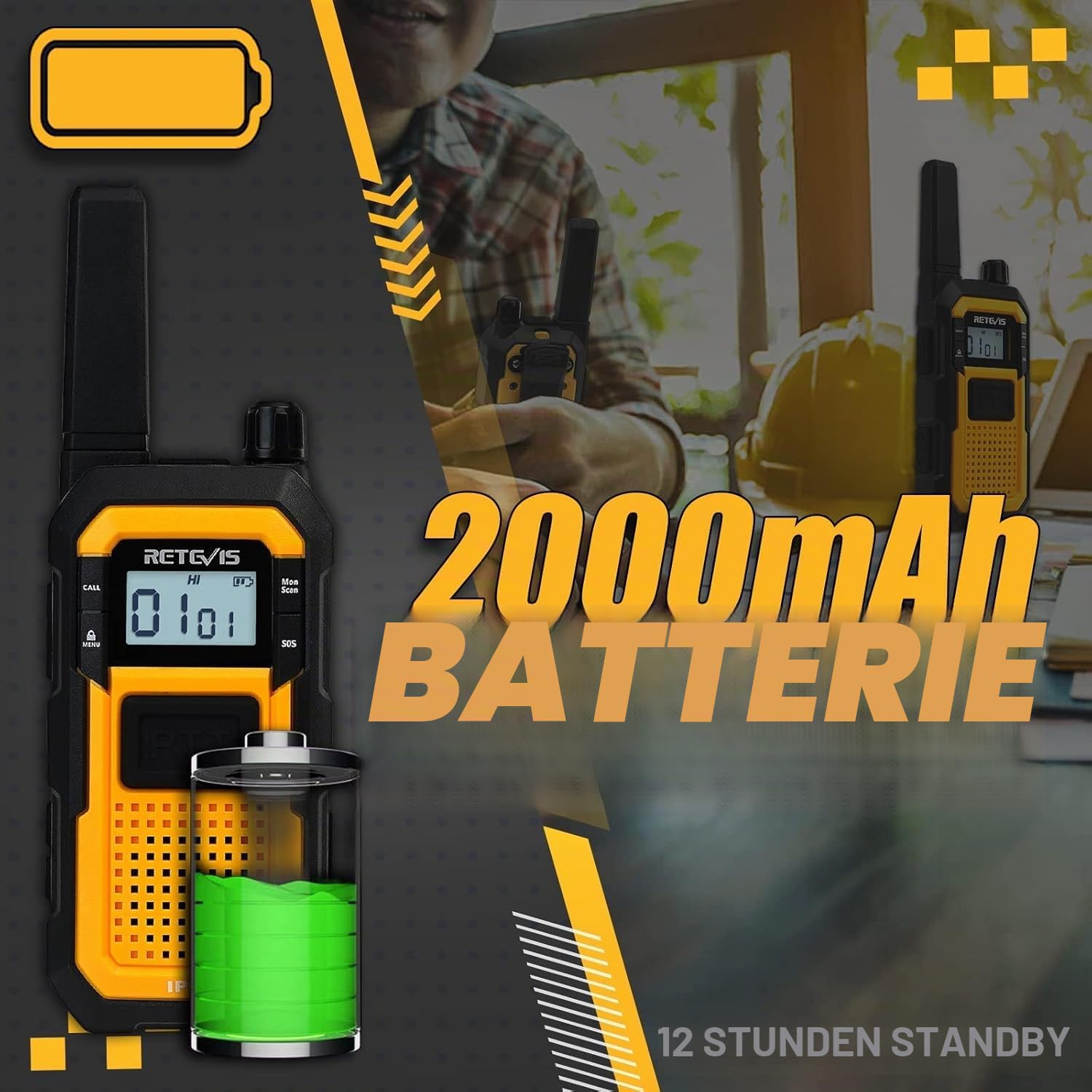 Retevis RB648 Funkgeräte mit Ohrhörer, IP67 wasserdichte Walkie-Talkie mit Akku