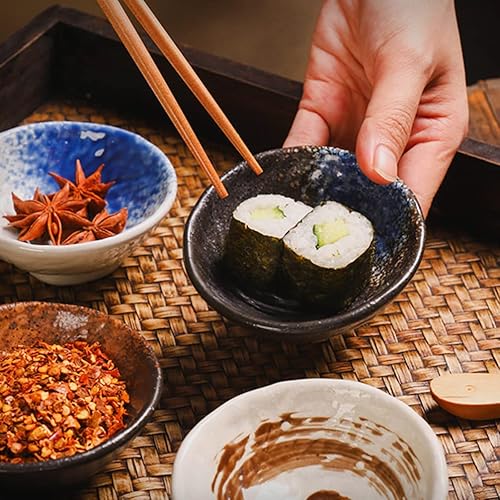Miniatura 6 de Operitacx Juego de 4 cuencos de cerámica para servir sushi, cuencos decorativos para salsas de cocina, platos de vinagre, condimentos, cuencos para