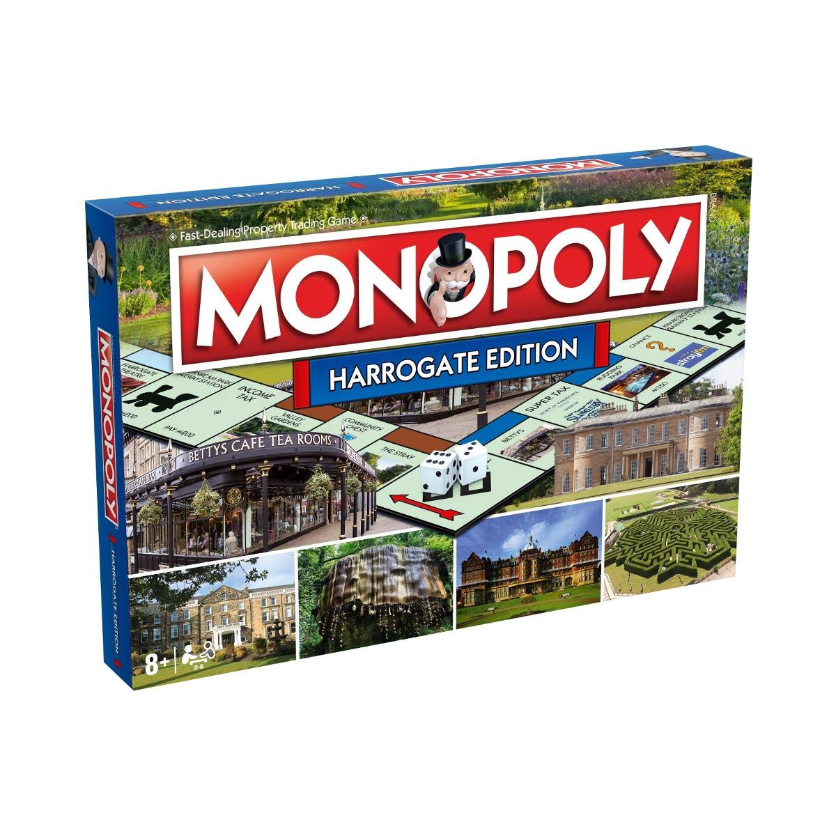 Winning Moves Harrogate Monopoly gra planszowa, Advance to Harrogate Theatre, Muzeum Pomp i Bettys i wymień swoją drogę do sukcesu, 2-6 graczy to świetny prezent dla dzieci w wieku od 8 lat