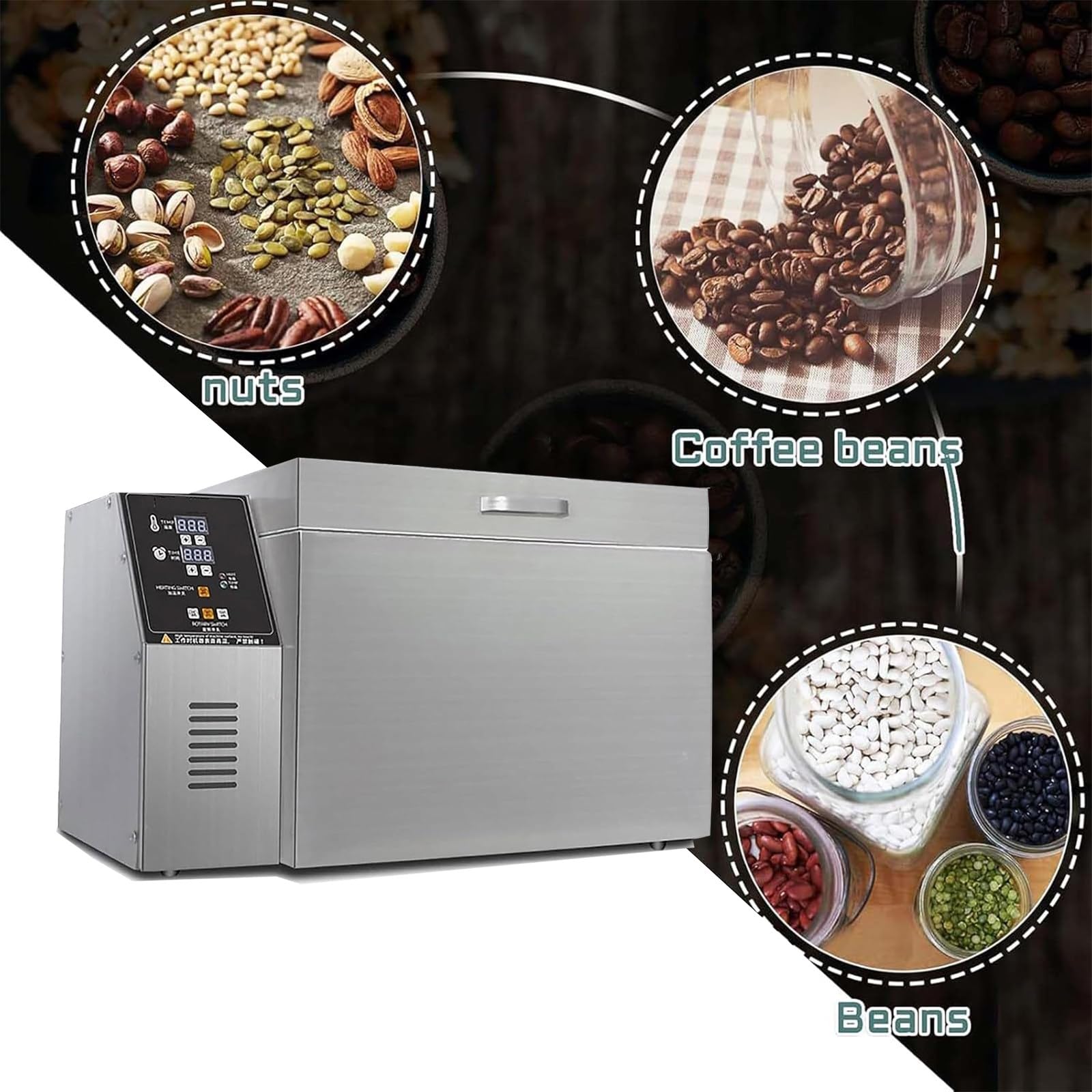 Torréfacteur de café Professionnel, torréfacteur Automatique, en Acier Inoxydable, avec température réglable pour la Cuisson du café, des châtaignes, des cacahuètes et des céréales Type5