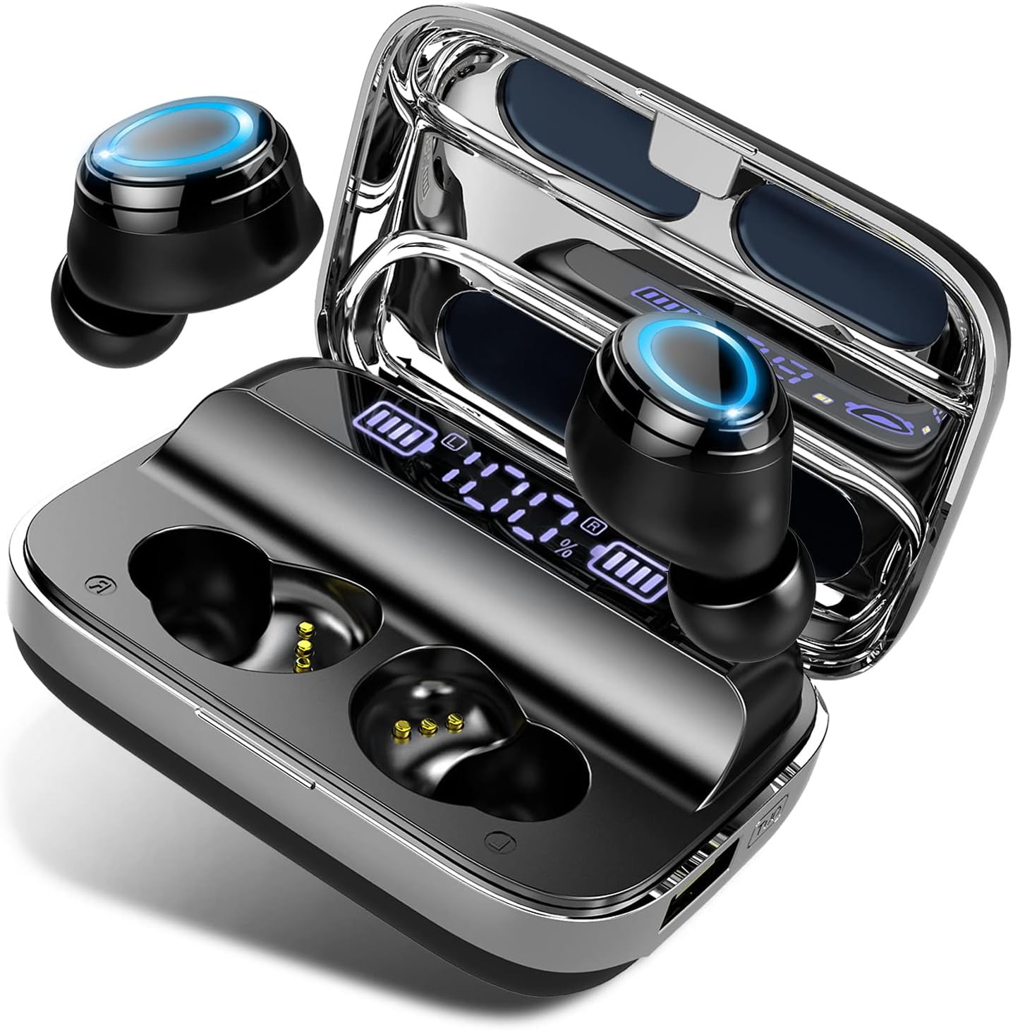 Wireless Headphones, Wireless Earbuds 140H Playtime Bluetooth 5.3 Headphones, in Ear Earphones HiFi Stereo Noise Cancelling Bluetooth Earbuds with Mic, USB-C IP7 Waterproof Headset for Sport