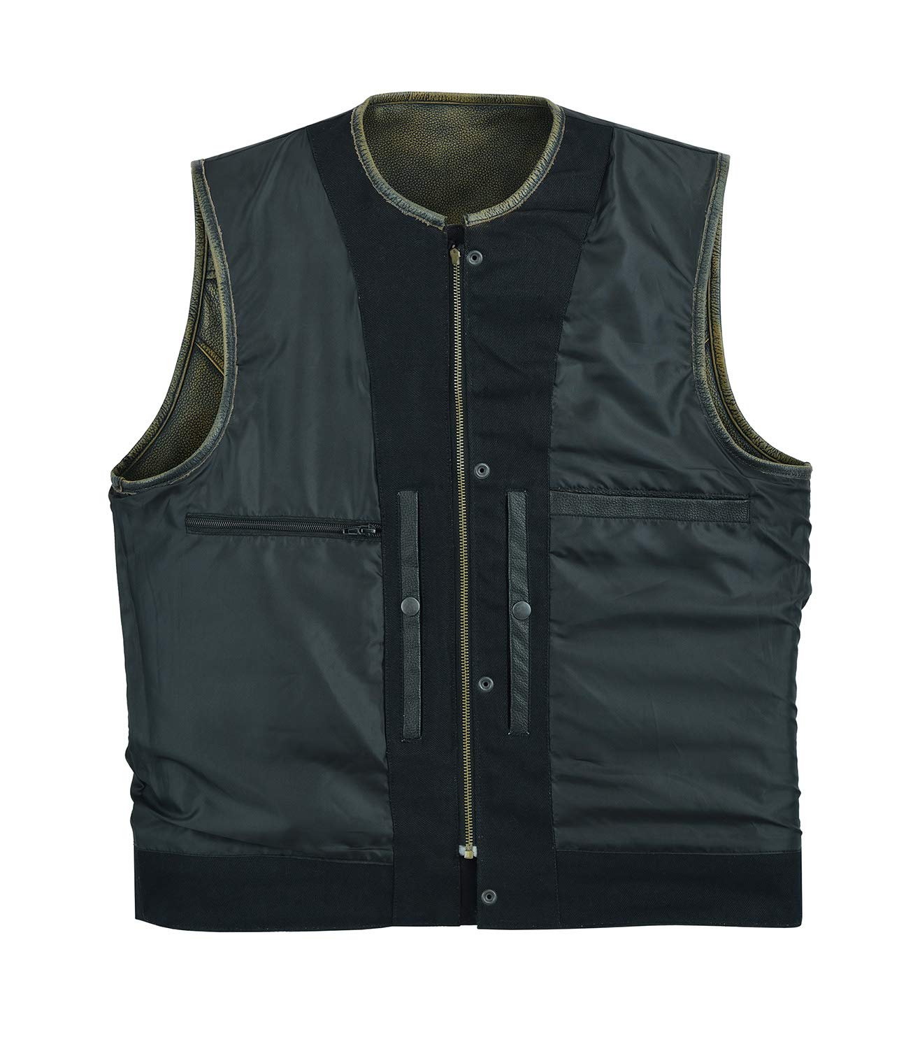 Leatherick Męska kamizelka skórzana w stylu vintage, brązowy, styl bez kołnierza, doskonały wygląd
