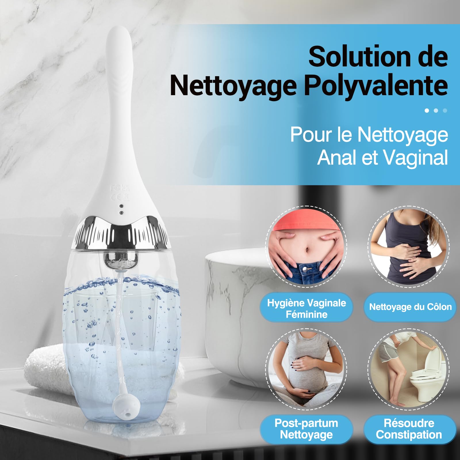 Kit de Lavement et Douche Vaginale par Tilcare - Douche Anale Electrique avec 3 Réglages de Vitesse et Télécommande - Lavements pour le Nettoyage du Côlon - Avec 15 Gants et une Serviette