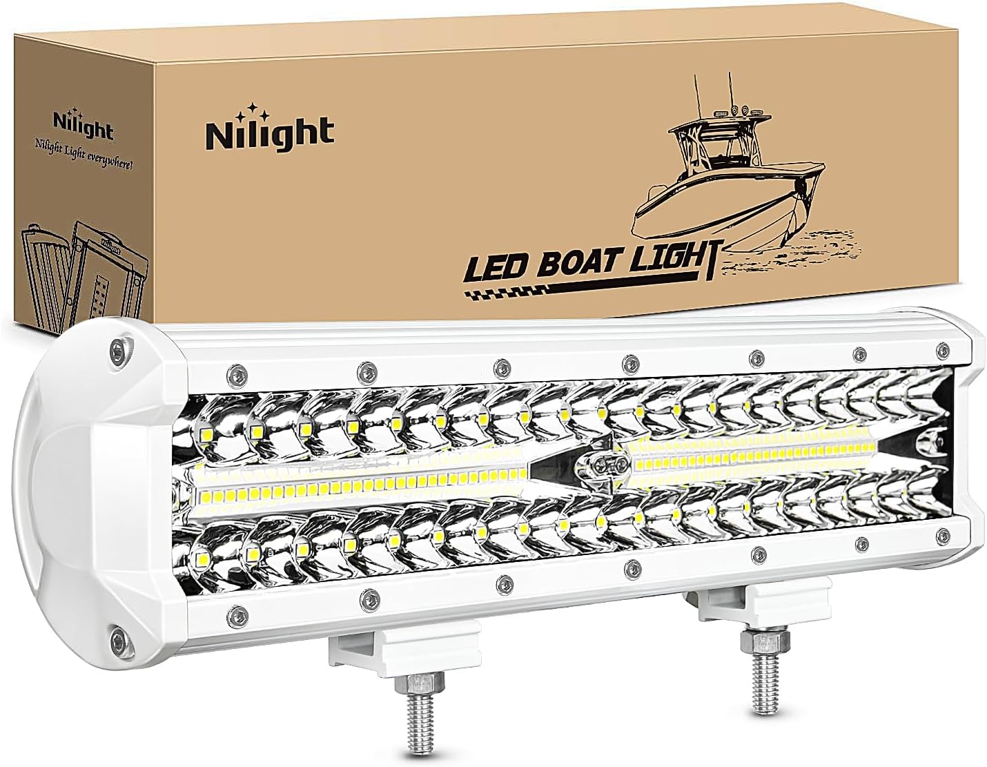 Nilight Marine LED Light Bar Navigation Lights 12Inch White Spot Flood Combo Ponton
