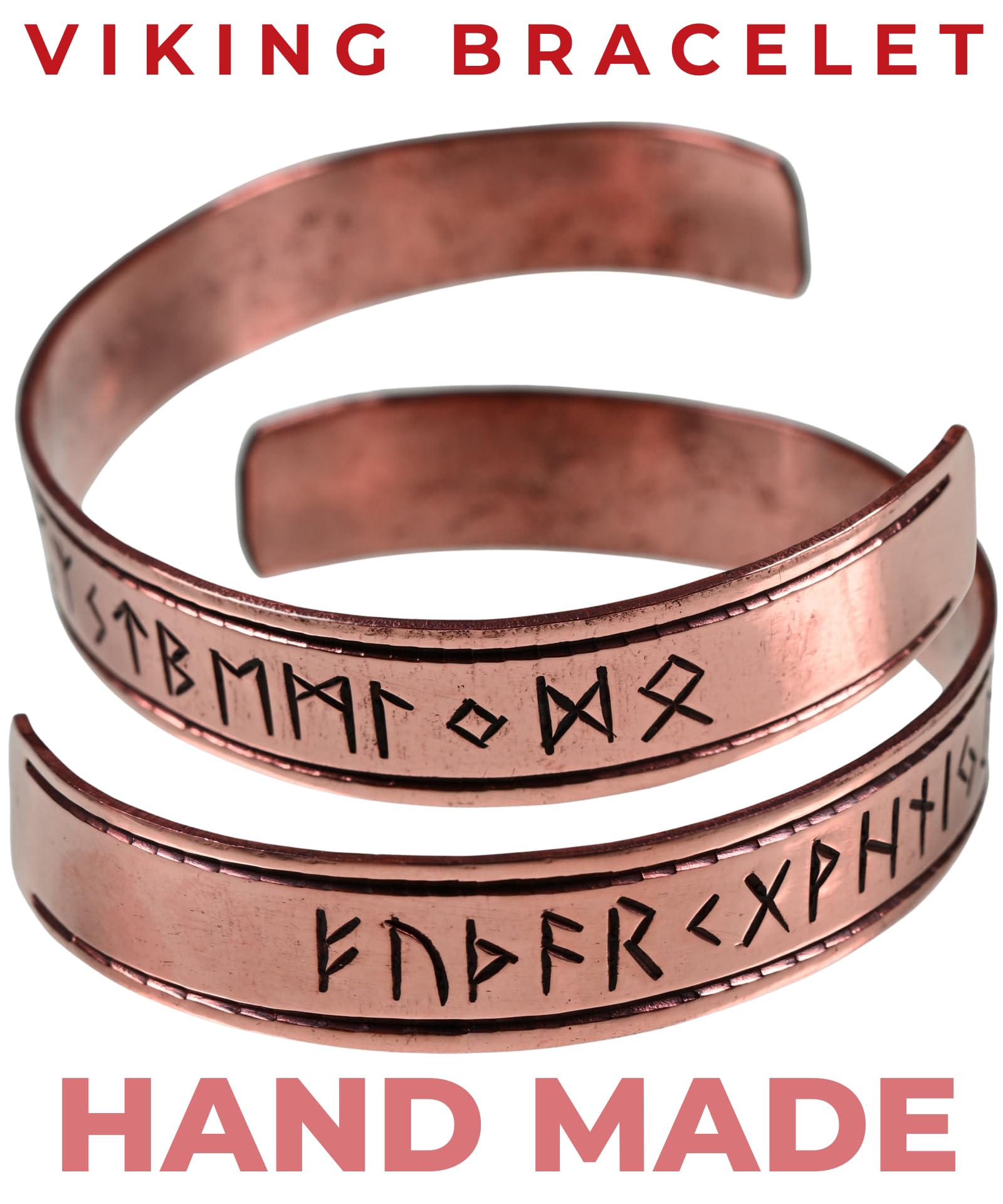 Bracciale vichingo con antico alfabeto rune Futhark, fatto a mano, in rame, modello: Runar