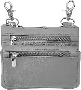 SILVERFEVER Leather Bike Rider Accordion Bag Cross Body Belt Phone Pack Pouch Gray