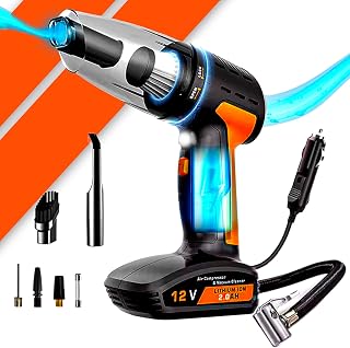 Aspiradora de Ordenador, Soplador de Polvo Eléctrico, Compresor Eléctrico, Inflador de Ruedad, 4 en 1, 120W, Potencia 9000Pa, con LED, Aire Comprimido, para Coches, Sofás, PC