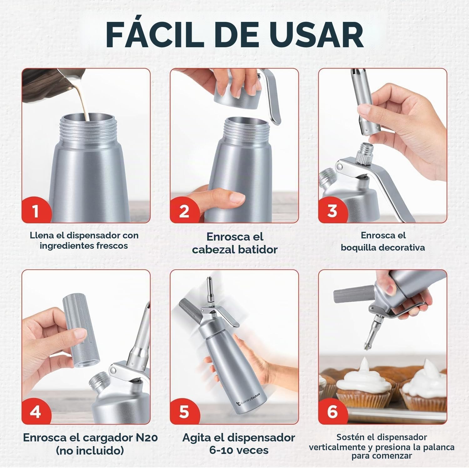 500 ml Sifón de Cocina Espumas, con 3 Boquillas y 1 Cepillo, Sifon de Nata para Decorar Pasteles de Cumpleaños