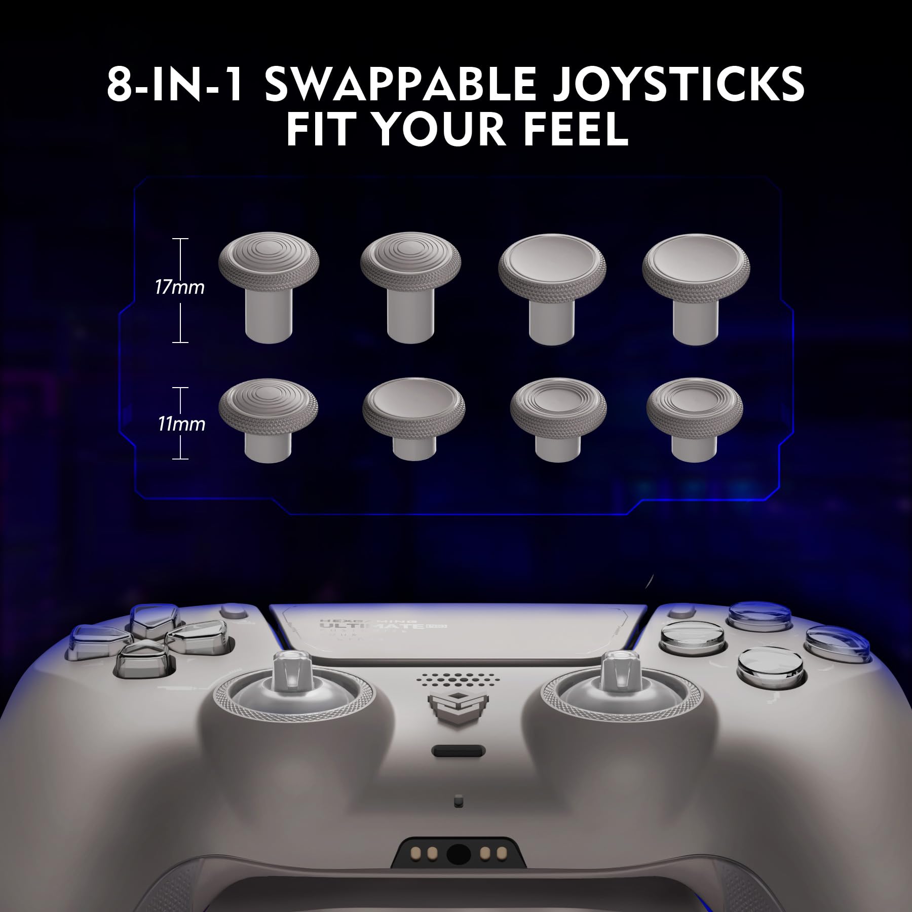 HEXGAMING ULTIMATE PRO Controller per ps5/PC,Wireless/USB Joystick Pro | 4 Tasti Posteriori Rimappabili&8 Levette Analogiche Effetto Hall&6 Profil&Trigger Grilletti Regolabili,Grigio Quantum