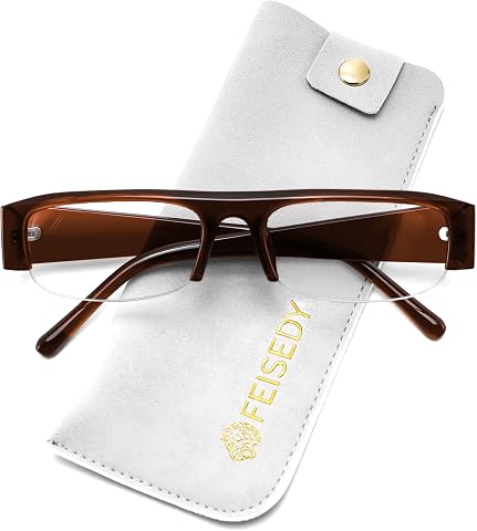 FEISEDY Chic Semi Rimless Blue Light Glasses for Women, Y2K Narrow Rectangular Fake Eyeglasses