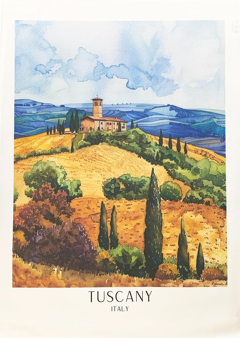 Cotton Tea Towel Tuscany large, colourful machine washable