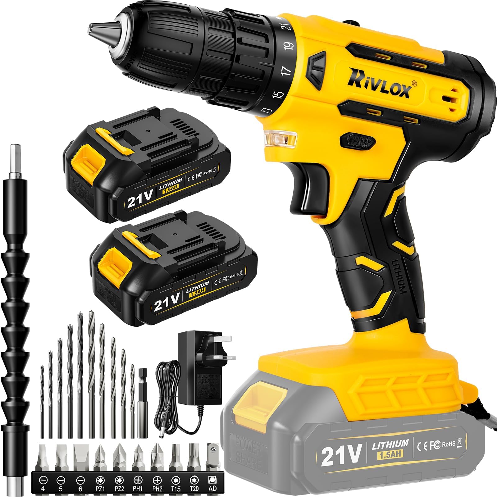 21V Cordless Drill Set — 2 x 1
