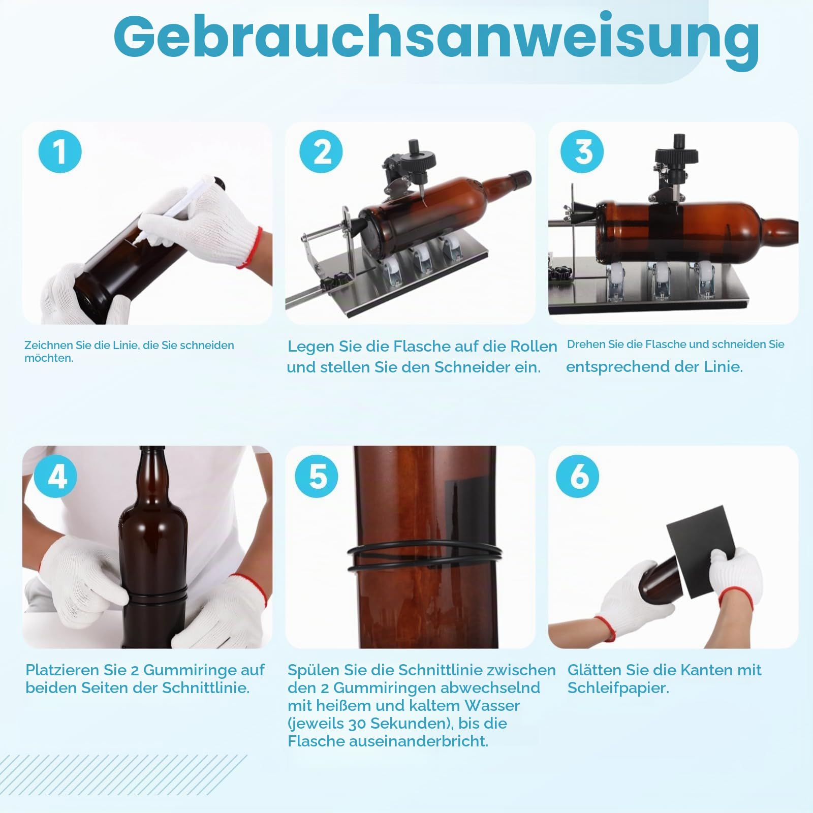 Homaisson Glasflaschenschneider, verbessertes Weinflaschenschneider-Set für alle Formen, Flaschenschneider & Glasschneider-Set, rund, quadratisch, Flaschenschneider, DIY-Bastelset