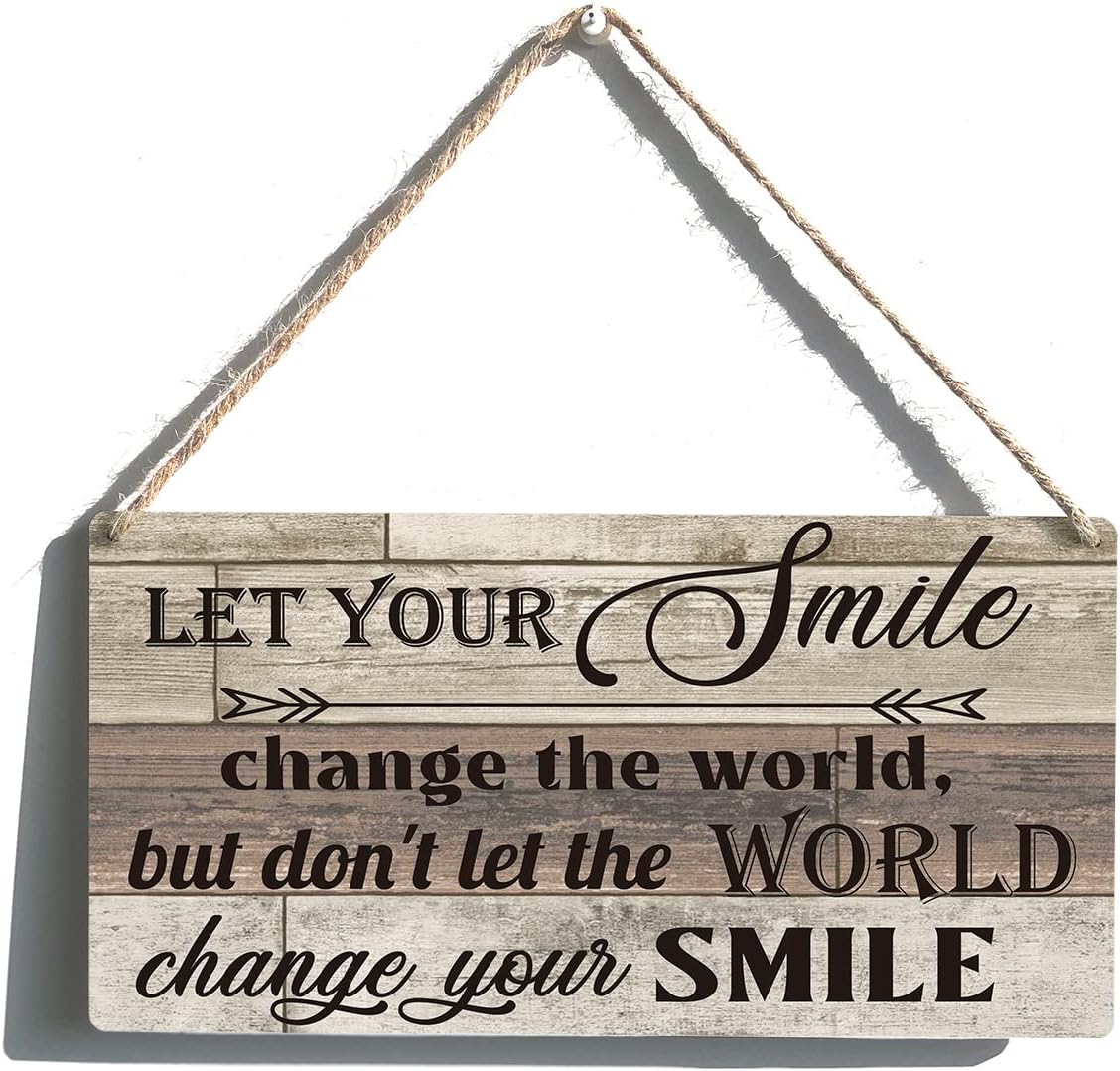 Positive Sign Farmhouse Let Your Happy Change The World Wooden Hanging Sign Rustic Retro Wall Art Decor Home Decoration 12 x 6 Inches