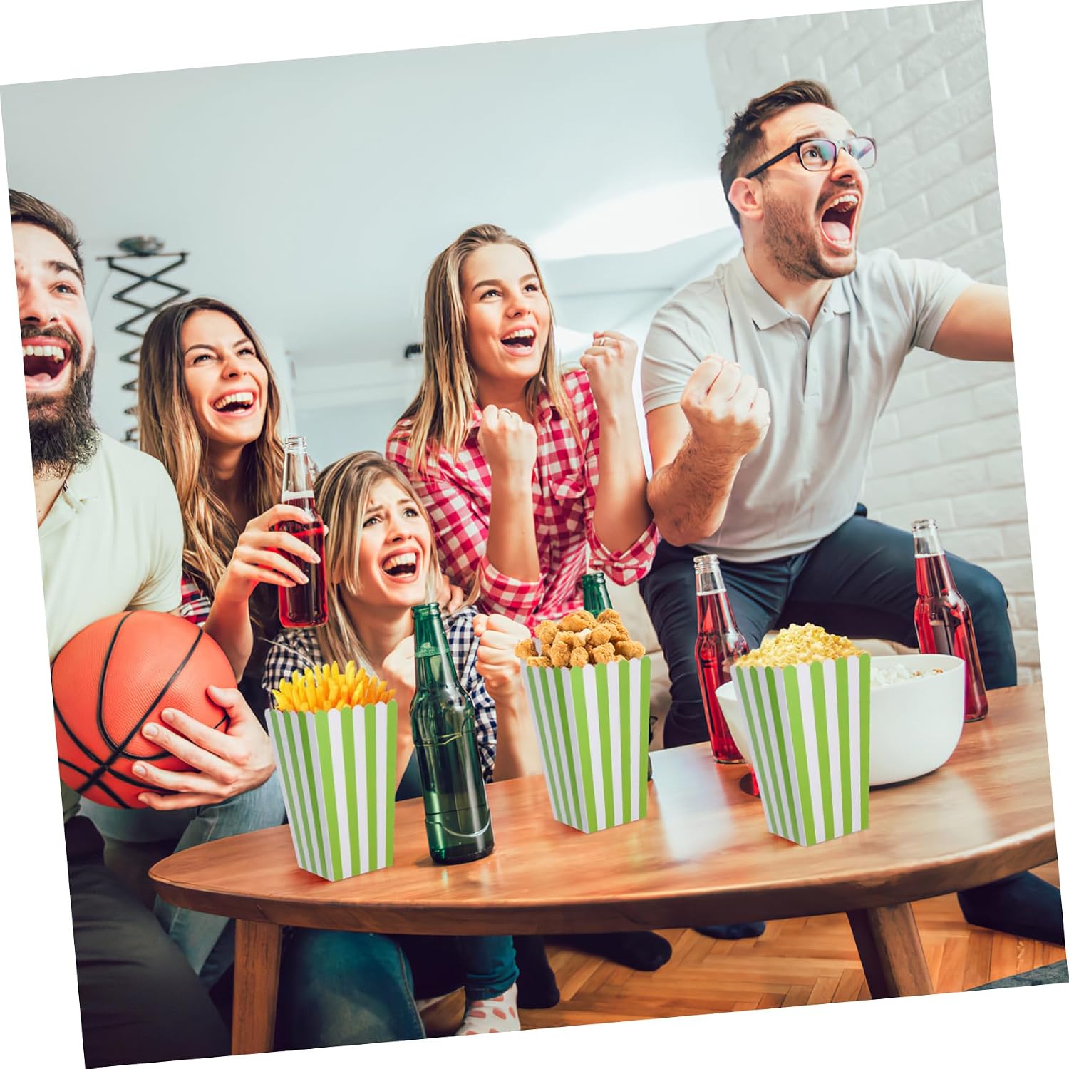 40pcs Popcorn Treat Boxes for Party Carnival Striped Paper Buckets Movie Night Candy Containers Oil-resistant Snack Supplies