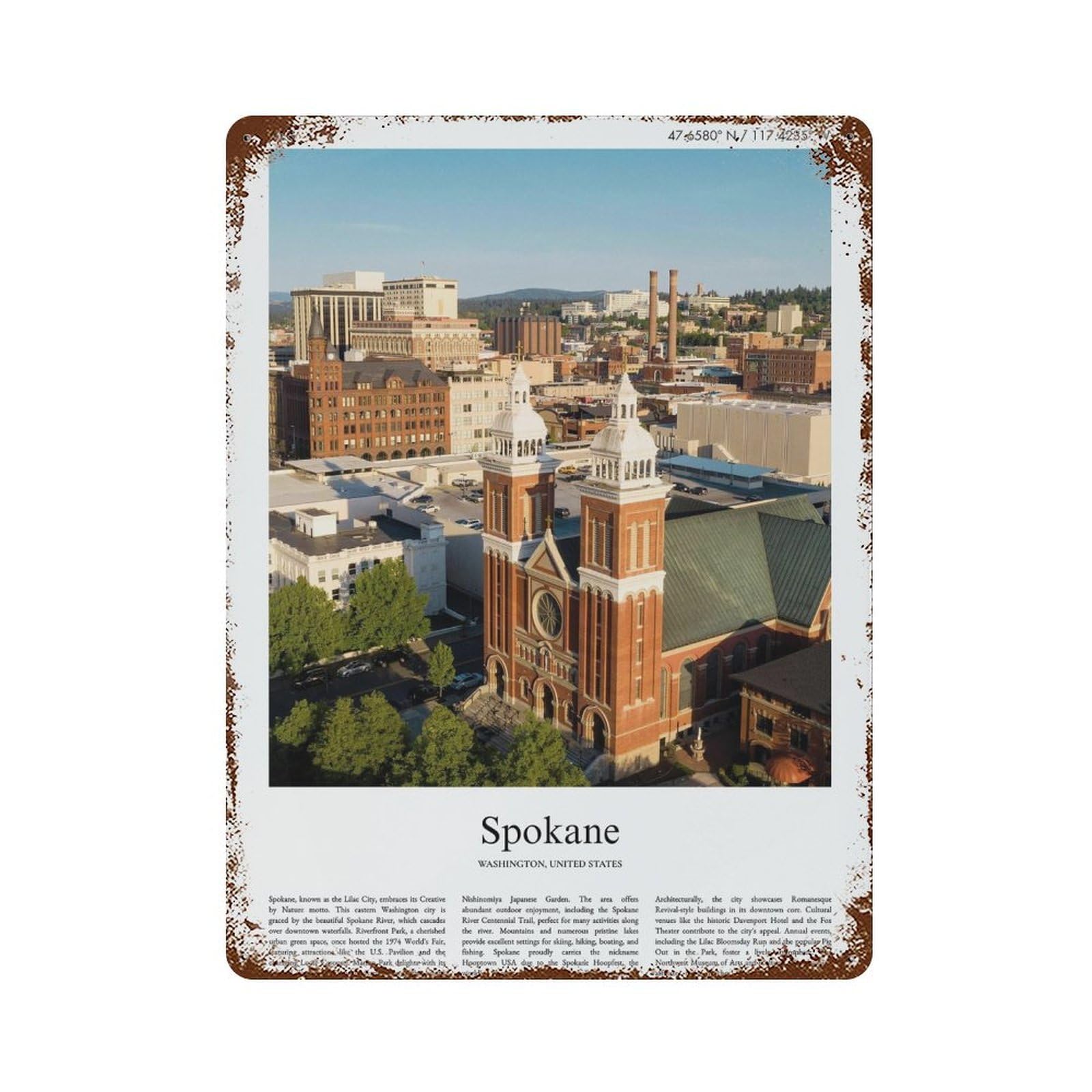 xiaoxiaoshen Spokane Washington, United States, USA City Scenery Wall Decor Art Metal Tin Poster Modern Home Decor Art Home Bar Shop Decorations Vintage Sign 40x30cm