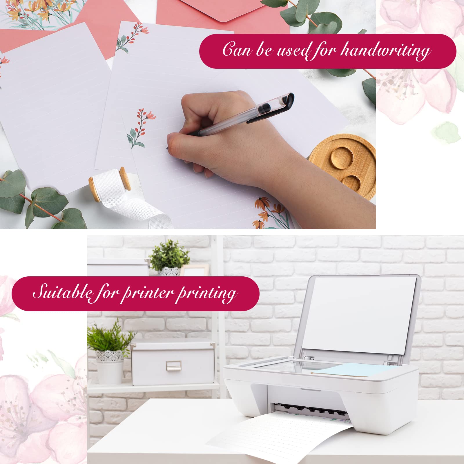 Set Di Lettere e Buste Florali: 24 Pezzi Carta Da Lettere Con 3 Adesivi Decorati, 12 Buste Per Matrimonio, Regali e Inviti (6 Stili)