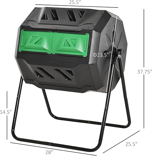Miniatura 43 de Outsunny Cubo de compostaje giratorio de doble cámara 360° para exteriores, 43 galones, amarillo Negro -,Naranja,Amarillo,Verde,Gris,claro