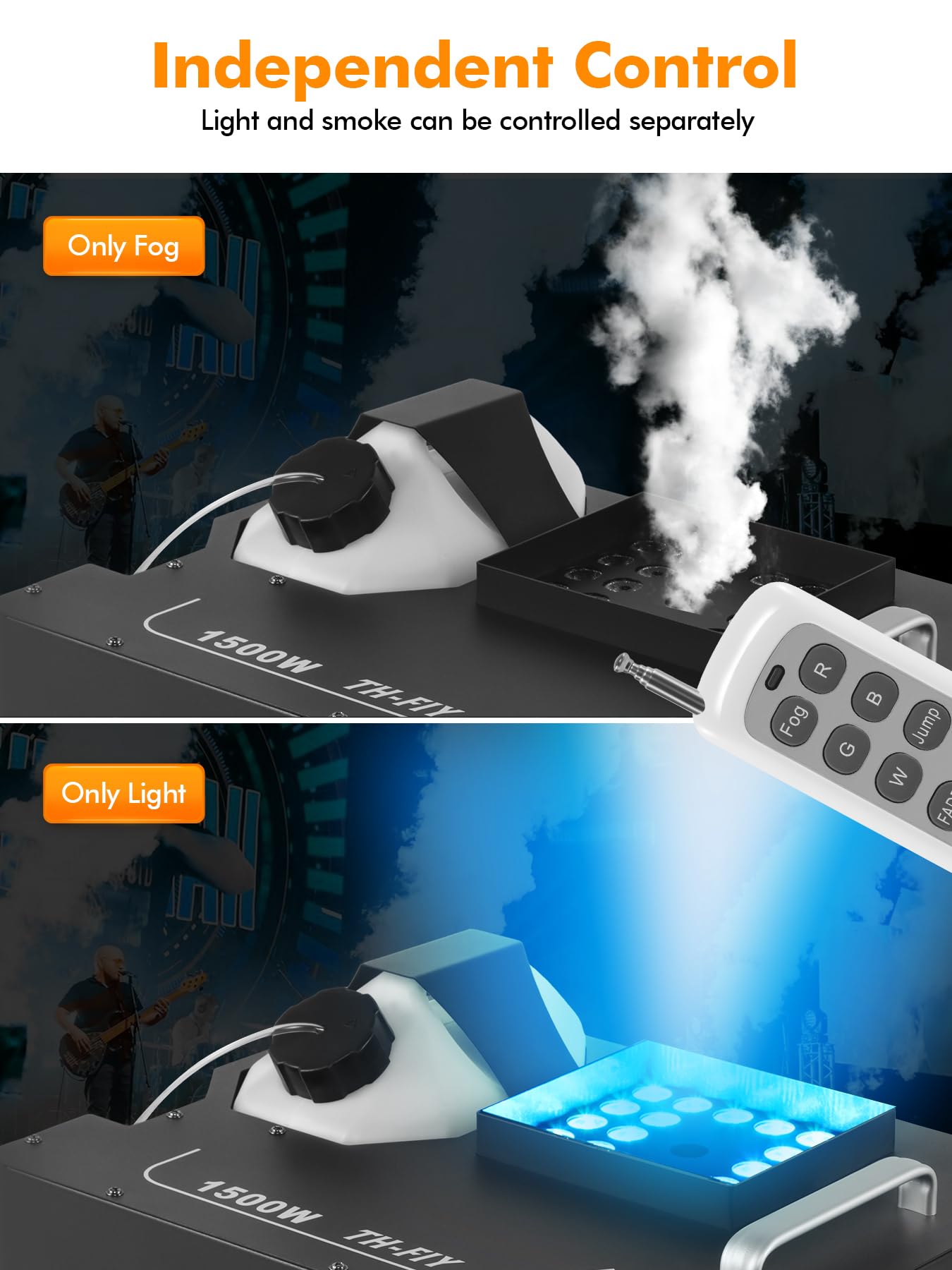 Ridgeyard Macchina per il fumo da 1500 W con telecomando wireless e luce a LED con 16 colori, adatta per DJ discoteca party, Halloween, Natale, feste di nozze e spettacoli sul palcoscenico, ecc