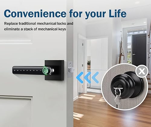 Miniatura 4 de Pomo de puerta de huellas dactilares, cerradura de puerta de entrada sin llave con 4 formas de desbloqueo, perilla de puerta biométrica (con